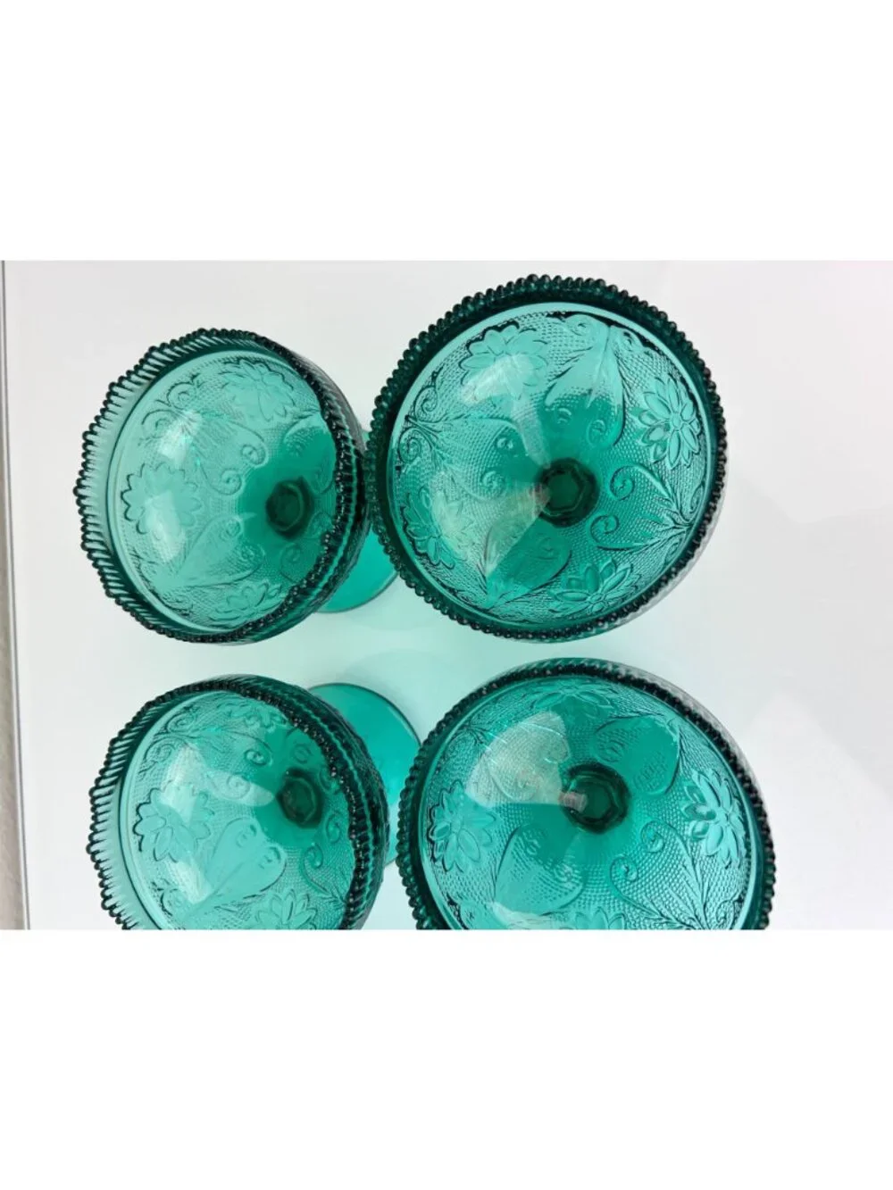 Tiara Indiana Green Glass Spruce Sherbet Compote Pedestal Bowls Cups Set of 6